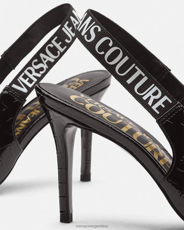 mujer Versace negro zapatos de tacón con tira trasera y logo zapato 4F6042307