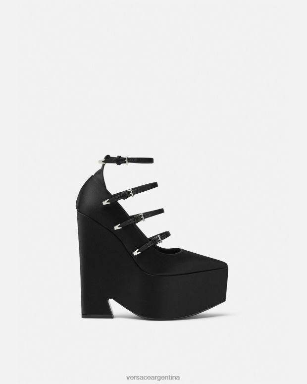 mujer Versace negro zapatos de tacón tempest con plataforma de satén zapato 4F604494