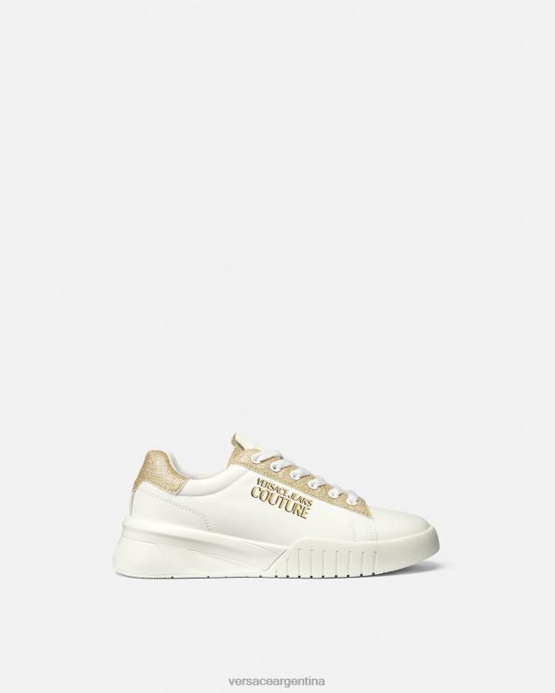 mujer Versace oro y blanco zapatillas altas zapato 4F6042311