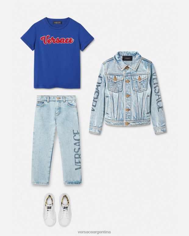 niños Versace azul camiseta con logo universitario ropa 4F6042132