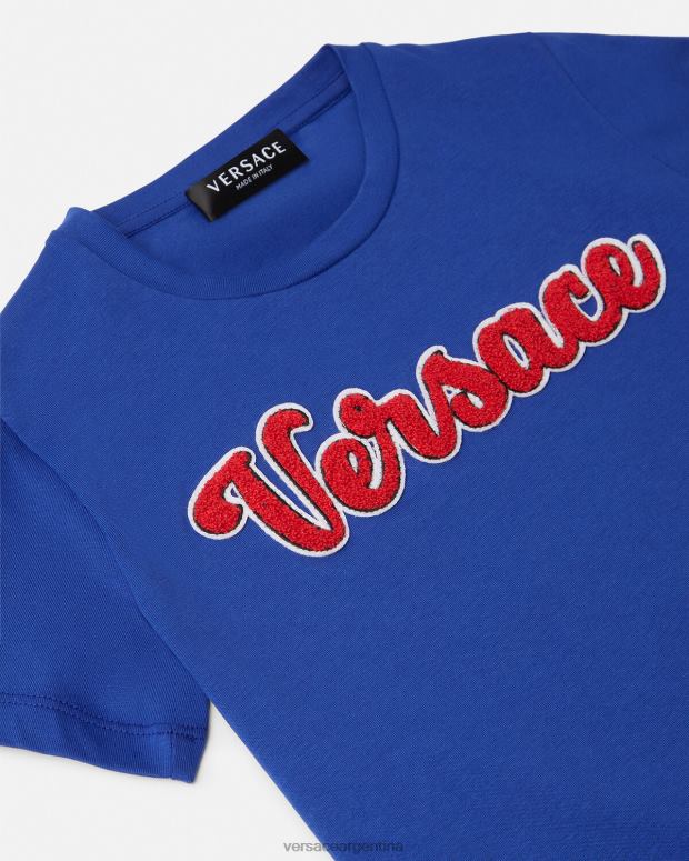 niños Versace azul camiseta con logo universitario ropa 4F6042132