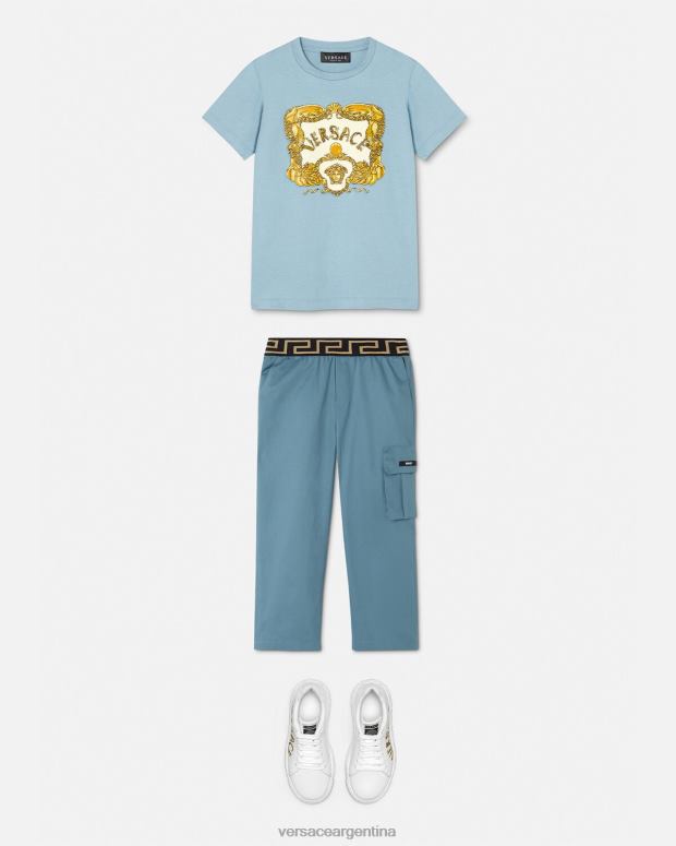 niños Versace azul claro camiseta barroca de conchas marinas ropa 4F6042084