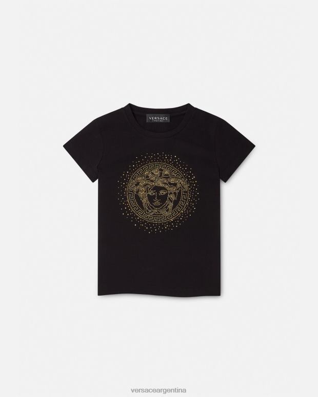 niños Versace negro camiseta con tachuelas y medusa ropa 4F6042025