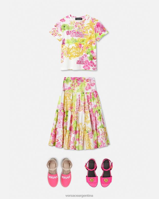 niños Versace blanco y estampado falda larga con logo y orquídeas ropa 4F6041971