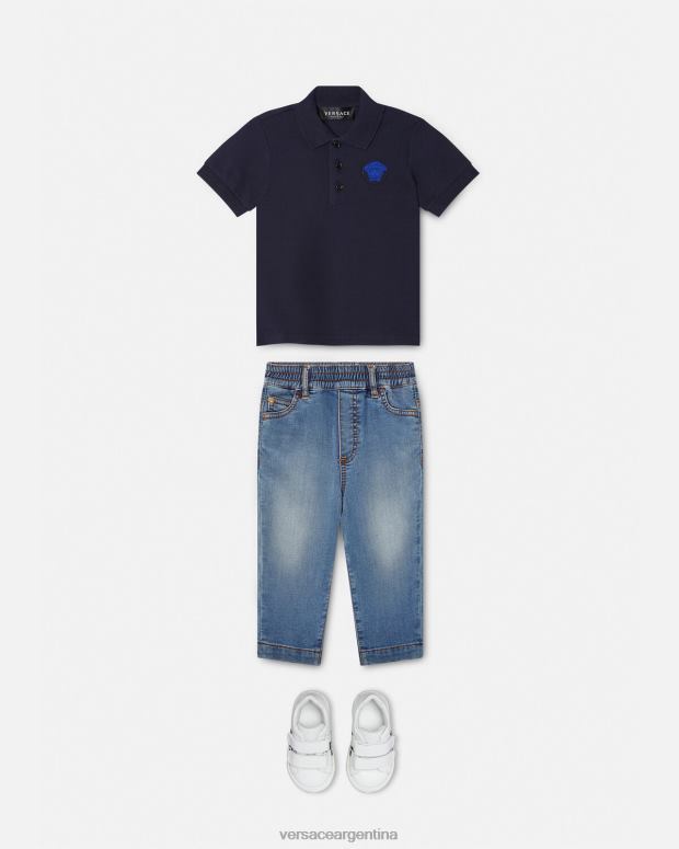 niños Versace azul negro playera tipo polo con bordado de Medusa para bebé ropa 4F6041891