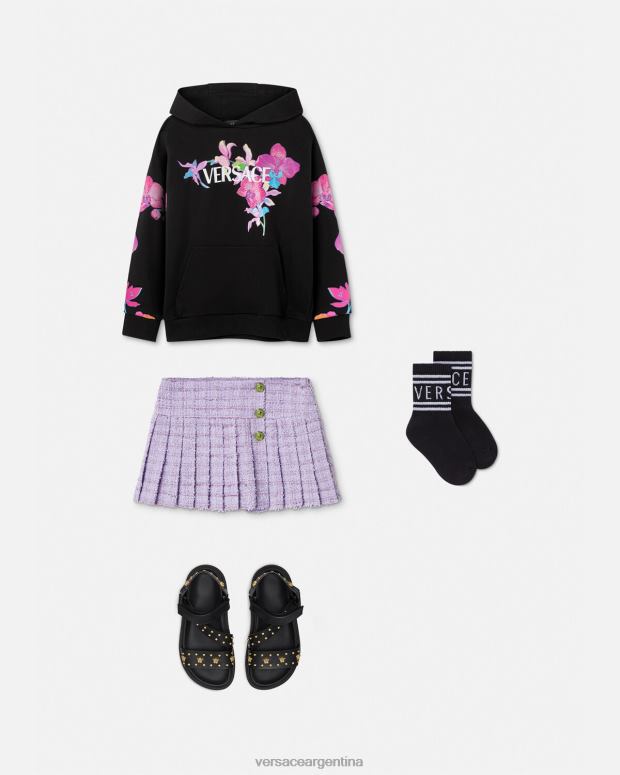 niños Versace negro y estampado sudadera con capucha barroco de orquídeas ropa 4F6041972