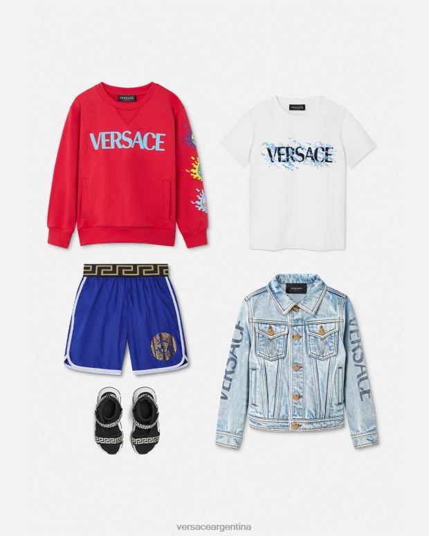 niños Versace azul shorts de baño con borde de Medusa y Greca ropa 4F6042113