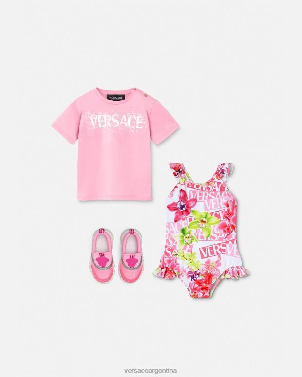 niños Versace blanco y estampado bañador de bebé con logo y orquídeas ropa 4F6041865