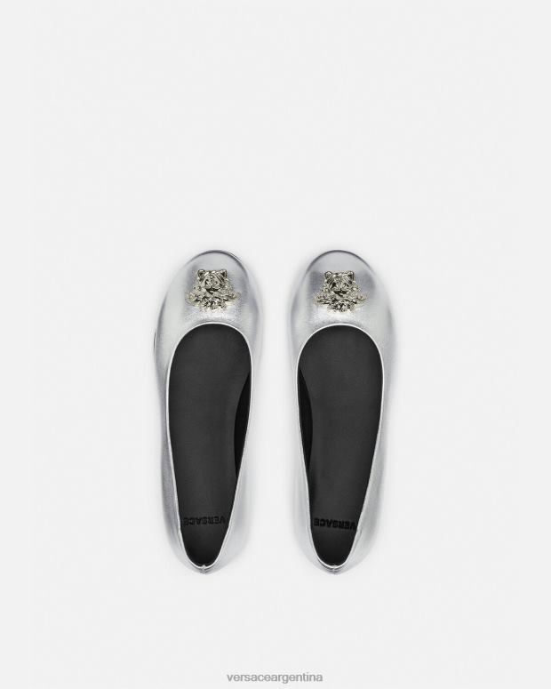 niños Versace gris bailarinas la medusa metalizadas zapato 4F6042029