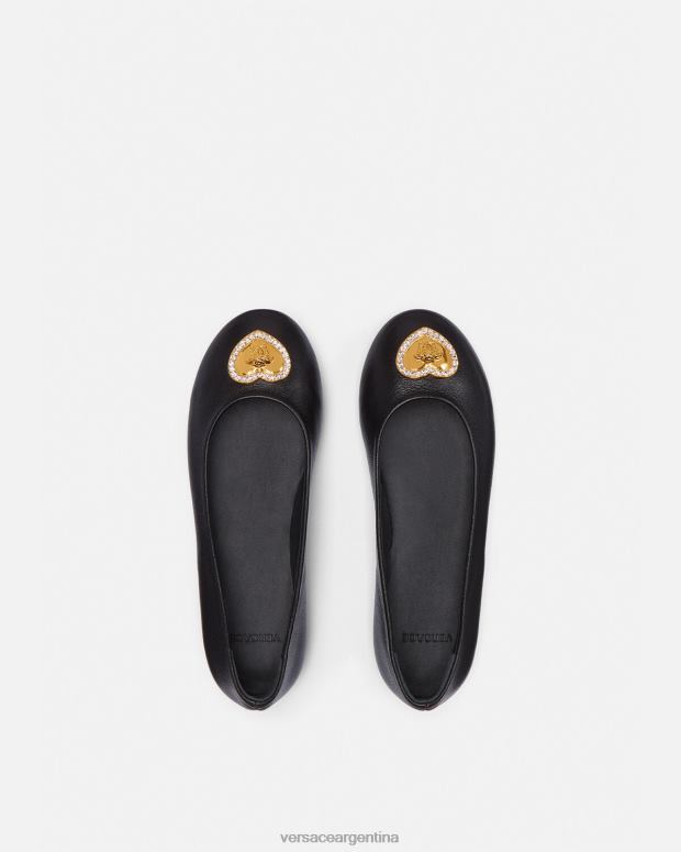 niños Versace negro bailarinas con medusa y corazón de cristal zapato 4F6042032
