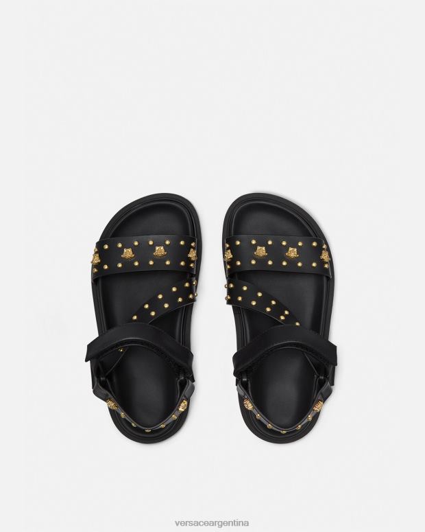 niños Versace negro sandalias con tachuelas y medusa zapato 4F6042041